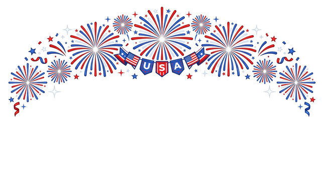 Vibrant 4th of july celebration with fireworks and usa banner on transparent background