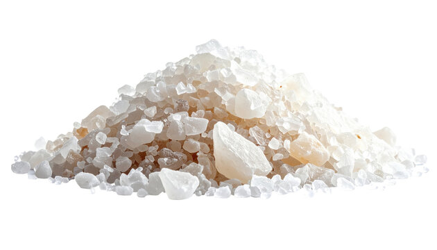 A close-up view of a pile of coarse, light-colored crystals against a black background. The crystals have a slightly translucent quality