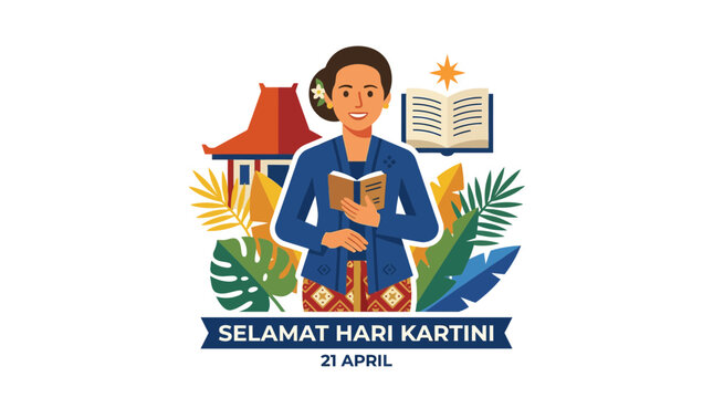 Kartini Day Celebration, Indonesian Woman Reading Book, Traditional Culture
