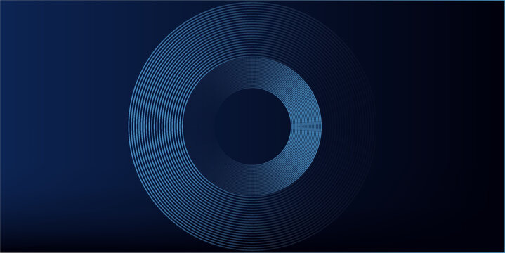 Abstract dark blue gradient background with glowing skin blue geometric circle lines design background vector illustration.