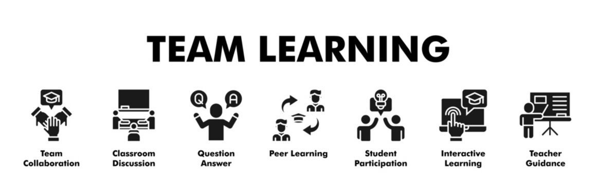 TEAM LEARNING web banner icon vector illustration concept with icon of Team Collaboration, Classroom Discussion, Question Answer, Peer Learning, Student Participation, Interactive Learning, Teacher Gu