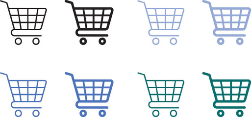 Collection of shopping cart icons in various colors © TAHSIN