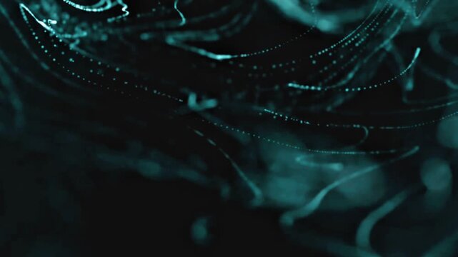Abstract glowing turquoise particle network floating dynamically in the dark, perfect for tech theme.