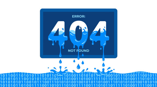 404 Error Not Found Illustration With Melting Numbers Dripping Liquid Into Binary Code Data Stream For Website Failure And Digital System Crash Page Maintenance UI Design Template Vector Background HD