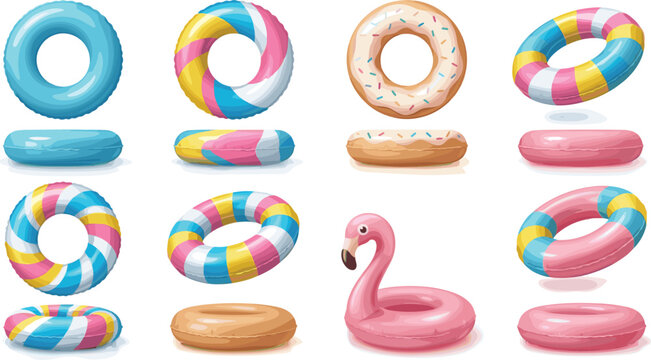 colorful swim rings inflatable pool floats flamingo donut tubes summer vacation beach set ai generated isolated vector illustration