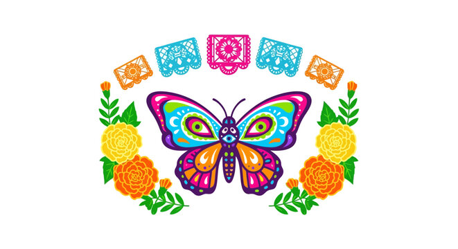 Colorful Butterfly with Floral Pattern.