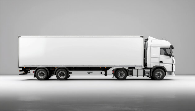 Side View of a White Semi Truck Trailer Isolated on a Neutral Studio Background