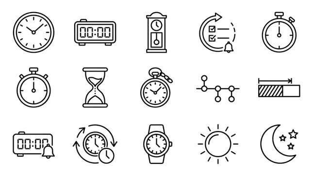 Collection of time icons and symbols.