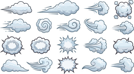 comic book smoke clouds speed wind puff explosion effects cartoon bundle set elements ai generated isolated vector illustration © Sujon Shah