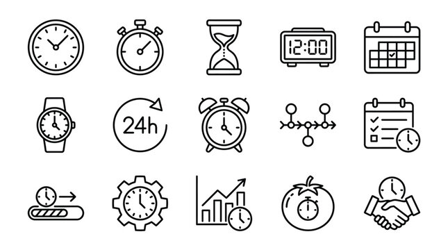 Collection of time icons and symbols.