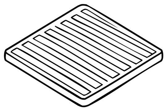 Simple line art illustration of a square shape with parallel grooves and rounded edges abstract design