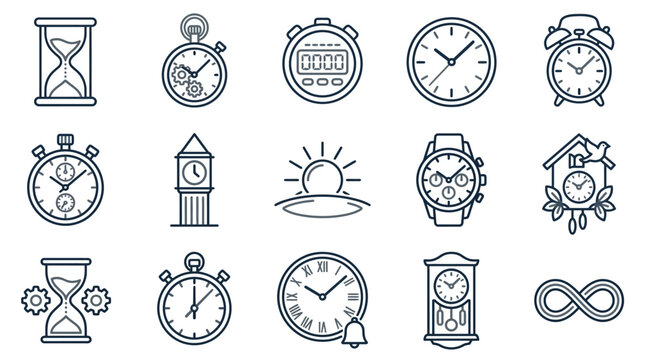 Collection of various clock icons.