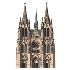 Fototapeta premium Majestic Gothic Cathedral Architecture Detailed Facade and Medieval Church Building Render