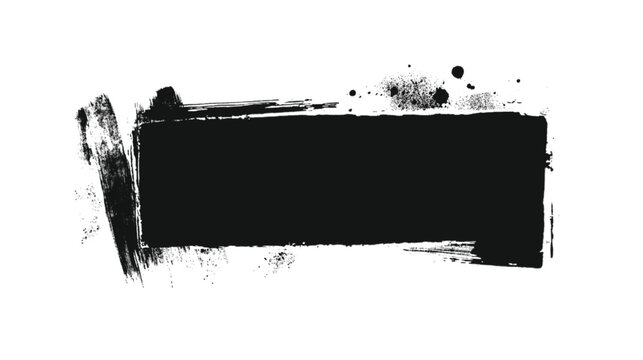 Brushstroke rectangular frame features a deep black ink texture with rough edges and splatters, providing a bold minimalist design element for creative projects and artistic layouts.