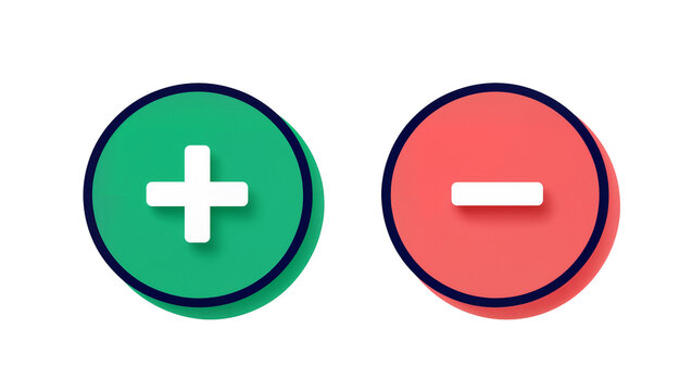 Isolated plus and minus signs in green and red circles for adding or removing items