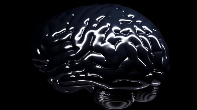 Glossy Black Brain on Dark Background