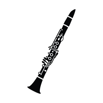 Clarinet silhouette vector illustration, black woodwind musical instrument icon isolated on white, classical orchestra clarinet graphic for jazz music posters and concert flyers
