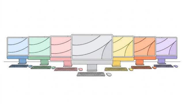 Apple iMac M4 2024 Color Collection Vector Pack &ndash; Desktop Computer Display in Every Available Finish
