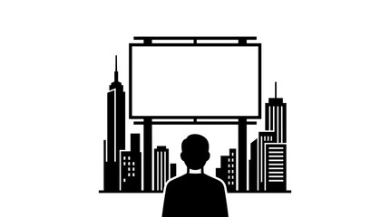 A businessman stands before a large blank billboard in the city. © iradan