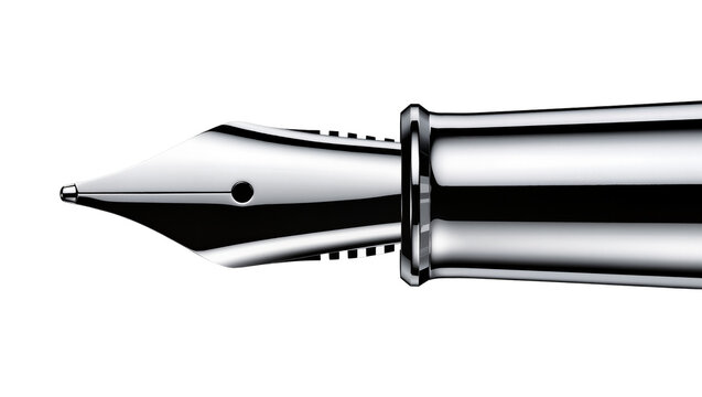 Isolated classic fountain pen tip and polished metallic body, luxury writing tool detail shot
