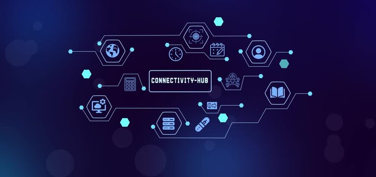 Mainframe central connectivity hub node linking diverse abstract digital communication channels seamlessly.
