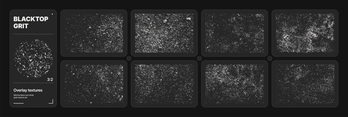 Dark asphalt grunge vector texture set, realistic worn road surface grain background collection © Olveery
