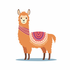 Naklejka premium Cute Cartoon Llama with Decorative Blanket