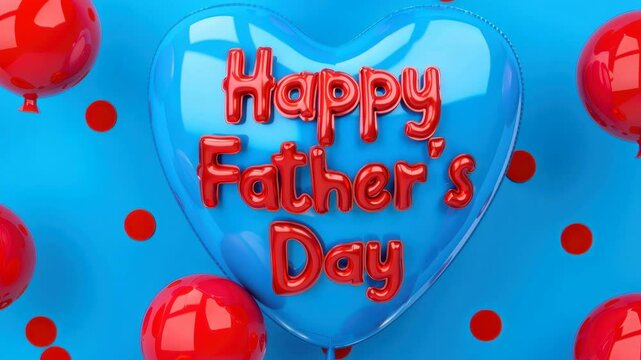 Happy Father&rsquo;s Day greeting with glossy red lettering inside heart shape, festive holiday background celebrating best dad ever, family appreciation and love for fathers