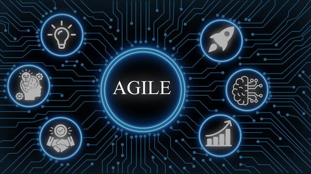 Agile methodology concept with digital circuit board background