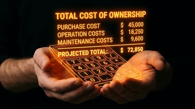 Total Cost of Ownership Analysis Projected on Futuristic Digital Interface.