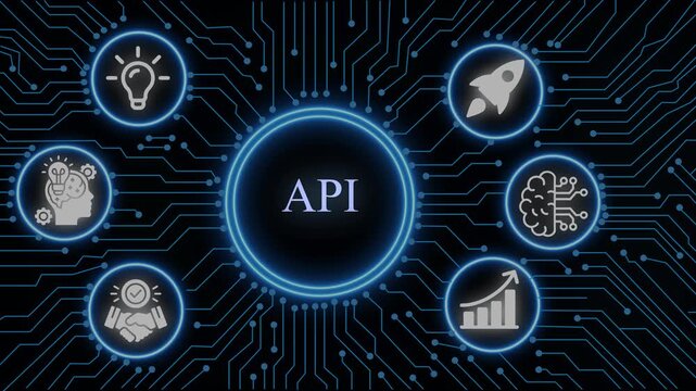 Api integration and digital transformation concept with circuit board background