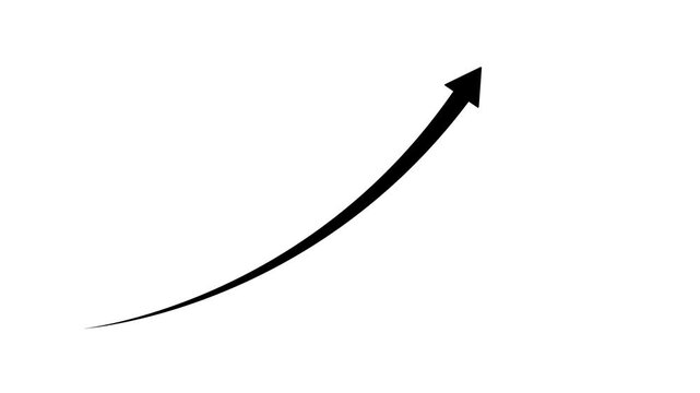 Animated black arrow growing upward on white background for business success concept