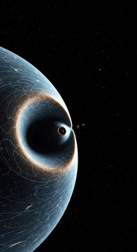 Conceptual representation of universal attractive force bending spacetime. Theoretical physics background design illustrating gravitational pull and distortion, conceptual art, energy, relativity