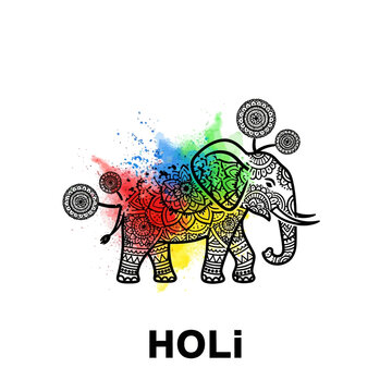 Colorful elephant with decorative patterns.