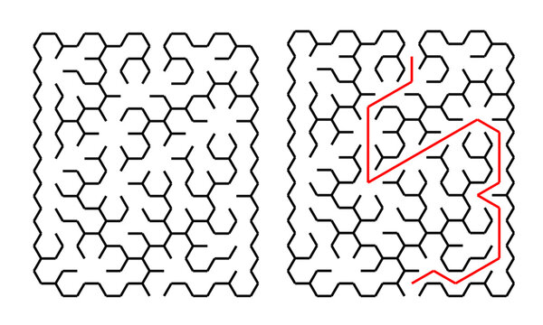 Maze puzzle game for kids hex grid 10 rows 10 coulumns transparent png prims level with solution