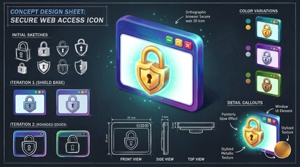 Fototapeta premium Isometric Illustration of Secure Web Access Icon on Dark Background.