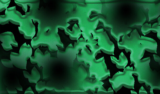 Glowing green abstract pattern with dark background and unique shapes