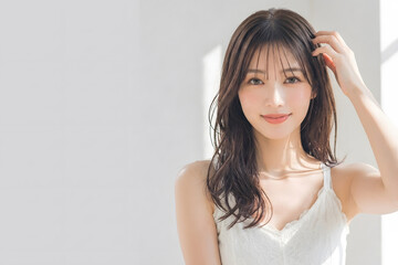 Naklejka premium 大人可愛いモデル女性の美容ポートレート