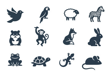 Obraz premium Collection of wild and domestic animal icons for wildlife or farm design projects with wildlife creature illustration silhouette