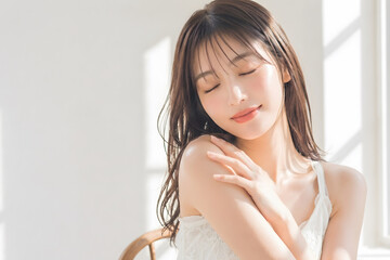 Fototapeta premium 大人可愛いモデル女性の美容ポートレート
