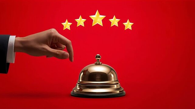Service bell ringing for five star hotel rating conceptual video footage showing luxury hospitality quality and customer satisfaction standards