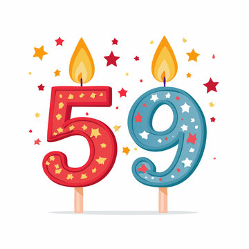 Birthday Candles Number 59 with Stars and Confetti
