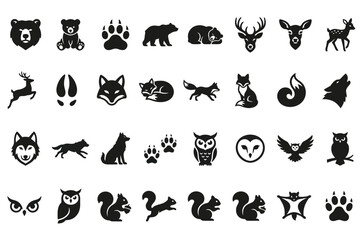 Woodland wildlife silhouette icons set for nature design with woodland wildlife silhouette squirrel collection pictogram isolated © Nayem