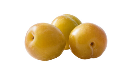 Fototapeta premium Isolated fresh ripe organic yellow plums, whole fruits, sweet and juicy summer snack.