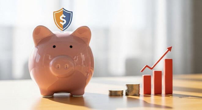 Piggy Bank Savings with financial growth concept, close up, advertisement