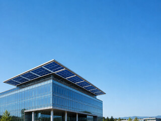 Obraz premium Modern Office Building With Rooftop Solar Panels