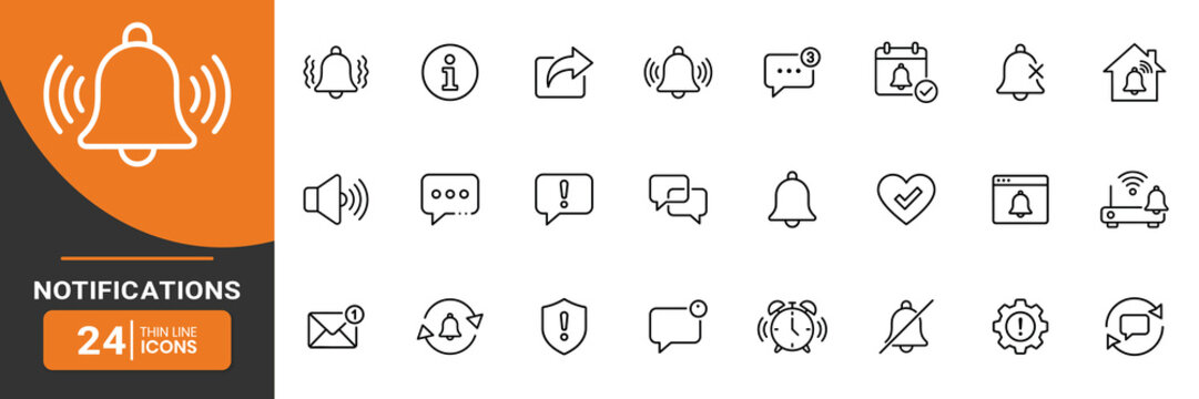 Notifications System Alert Badge Thin Line Icons
