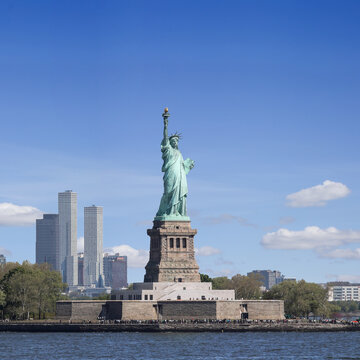 The Statue of Liberty, located on Liberty Island in New York City.