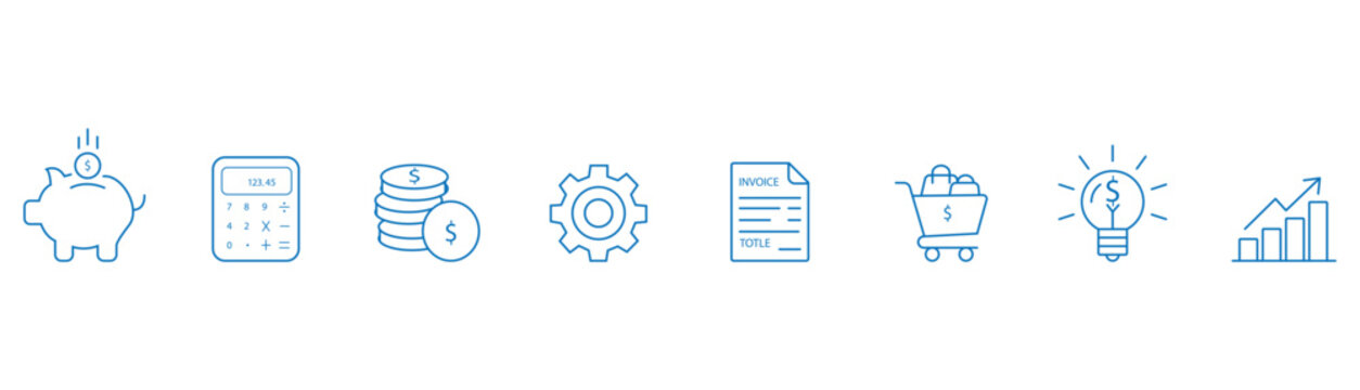 Set of Credit and Loan Related Vector Line Icons. Thin line business and finance icons, vector symbols for banking and investment. Editable Stroke. 