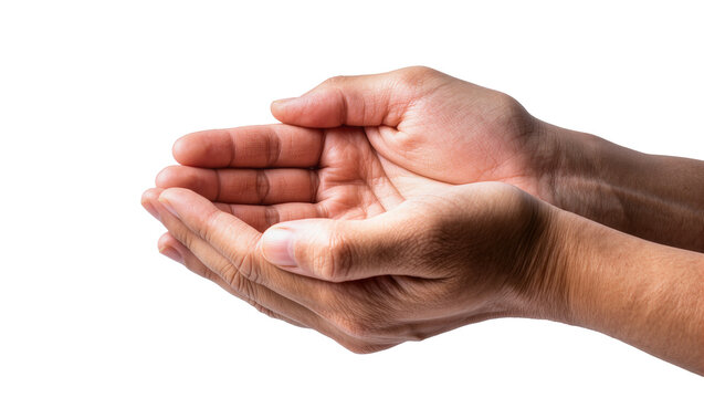 Isolated pair of cupped hands showing a gesture of offering, receiving, giving, or sharing